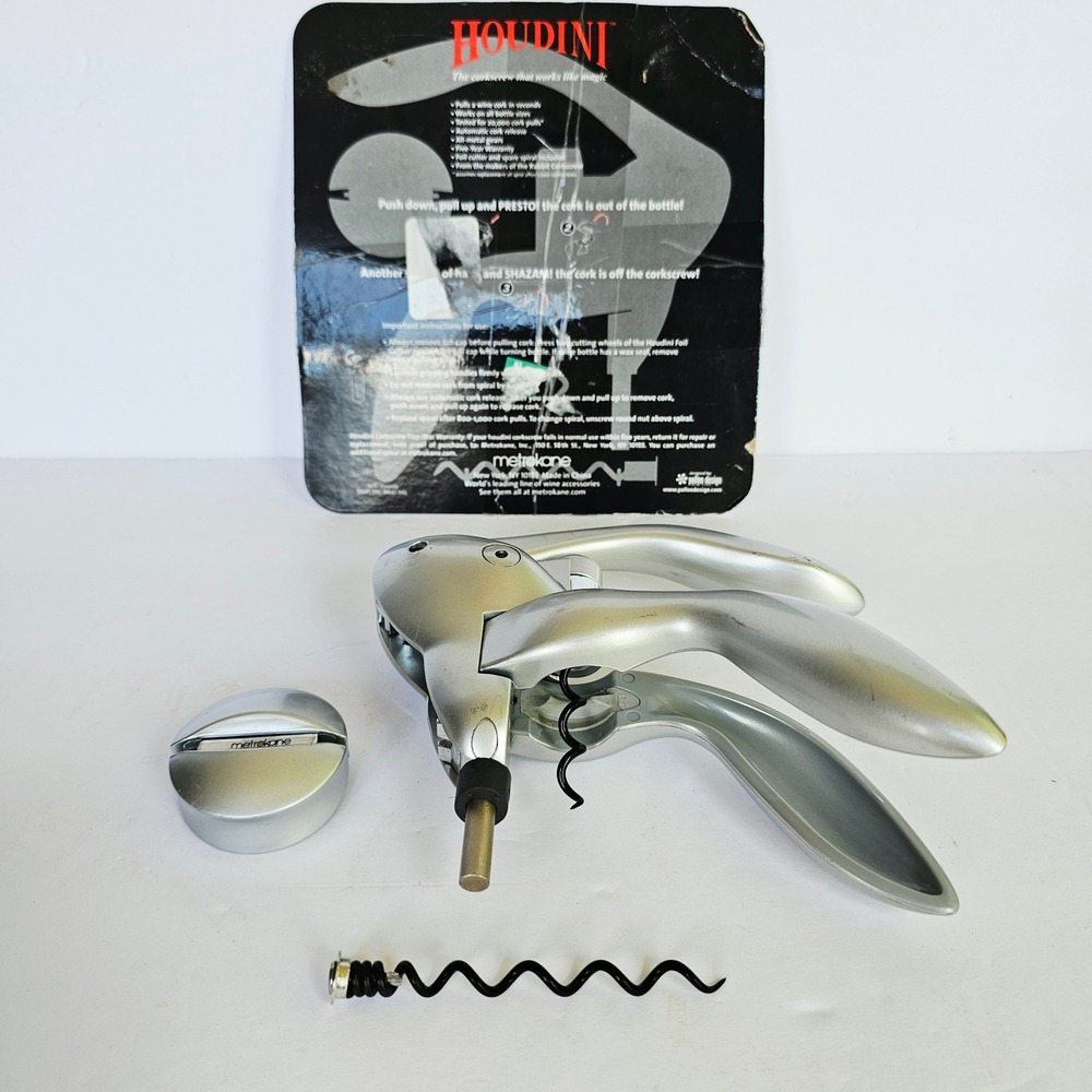 Houdini Lever Corkscrew Wine Opener Silver Foil Cutter Extra Spiral Barware
